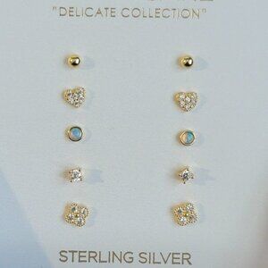 GOLD Cake Sterling Silver Earrings Set, 5Pairs
